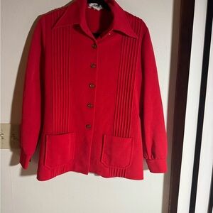 Vintage Jo Hardin 1060s 1970s Red Jacket Top Shirt Pointed Collar Pockets Button